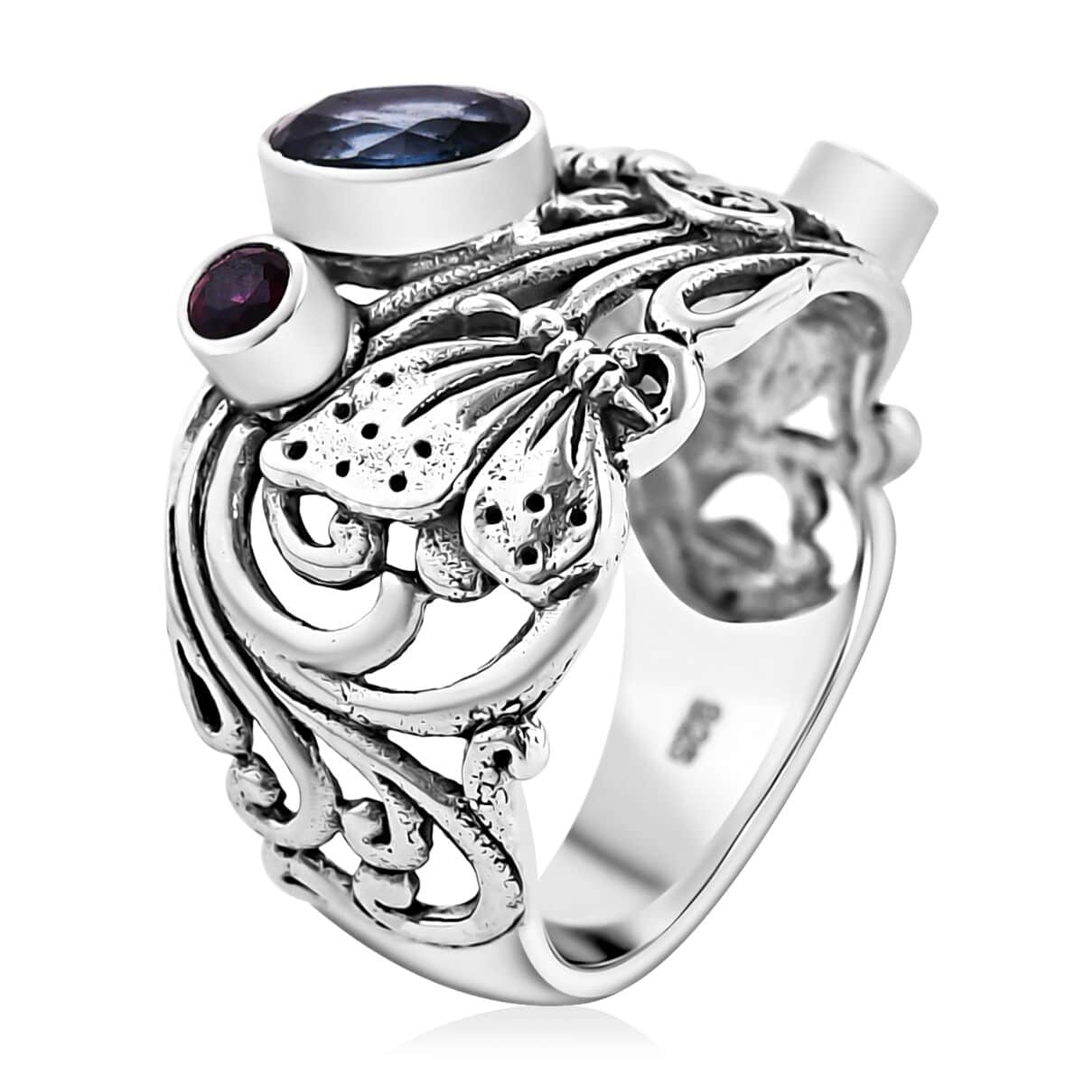 Bali Legacy Indigo Kyanite and Multi Gemstone 1.35 ctw Butterfly and Dragonfly Ring in Sterling Silver (Size 10.0) image number 3