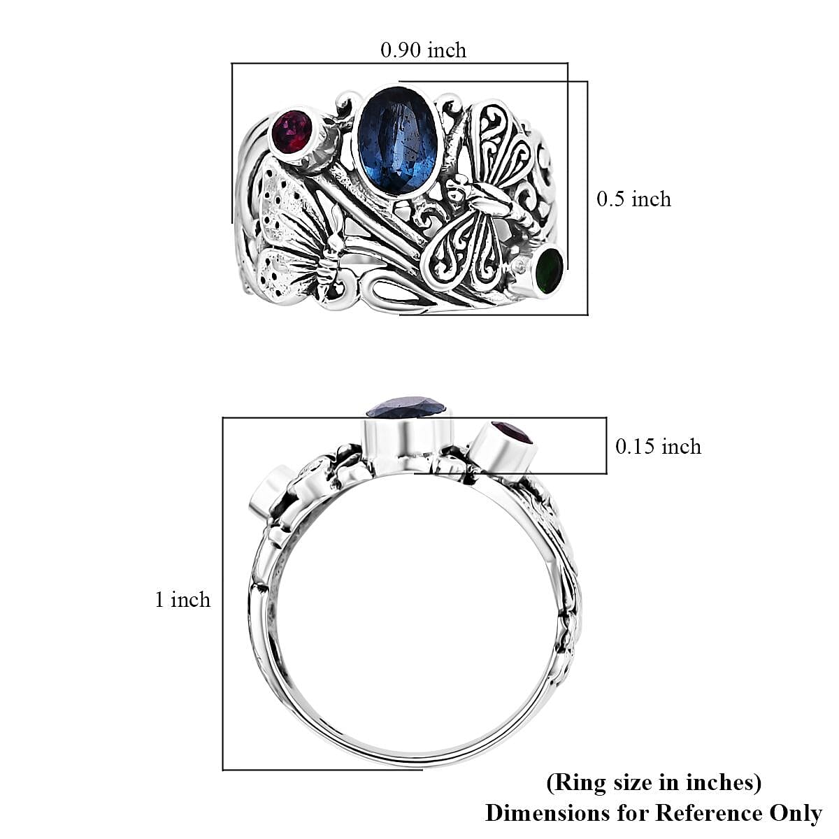 Bali Legacy Indigo Kyanite and Multi Gemstone 1.35 ctw Butterfly and Dragonfly Ring in Sterling Silver (Size 8.0) image number 5