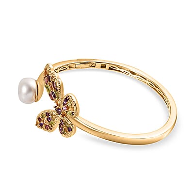 GP Trionfo Collection Multi Gemstone Bangle Bracelet in 18K Vermeil Yellow Gold Over Sterling Silver (7.25 In) 1.85 ctw