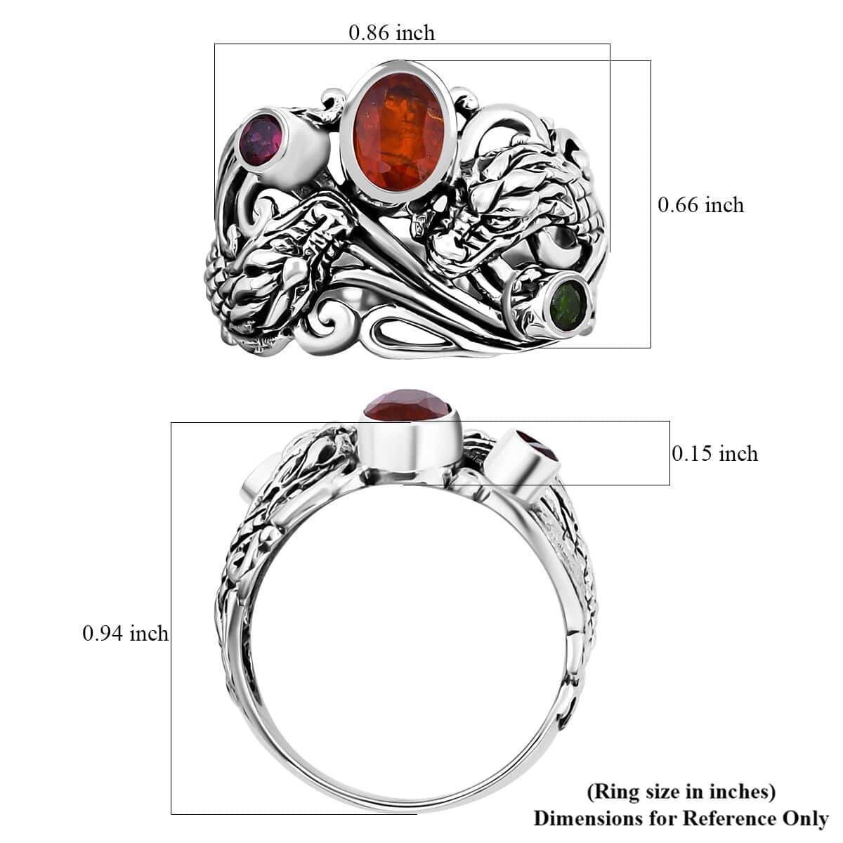 Bali Legacy Orange Kyanite and Multi Gemstone 1.35 ctw Dragon Ring in Sterling Silver (Size 10.0) image number 5