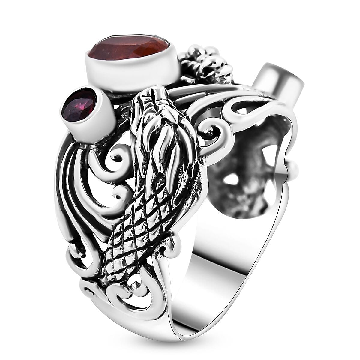 Bali Legacy Orange Kyanite and Multi Gemstone 1.35 ctw Dragon Ring in Sterling Silver (Size 8.0) image number 3