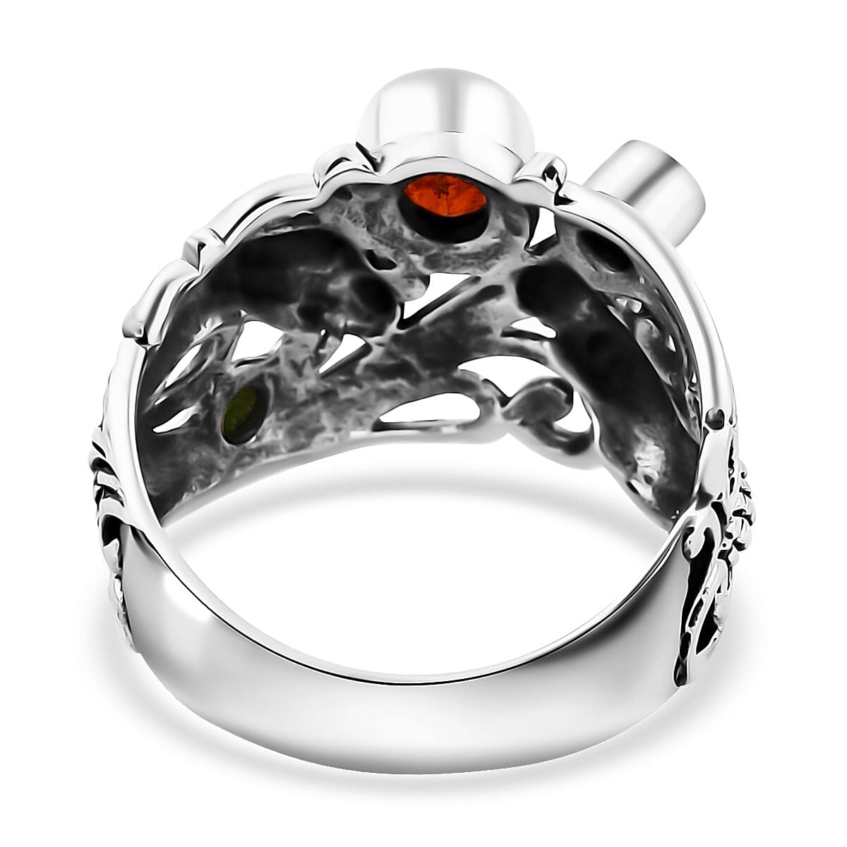 Bali Legacy Orange Kyanite and Multi Gemstone 1.35 ctw Dragon Ring in Sterling Silver (Size 8.0) image number 4