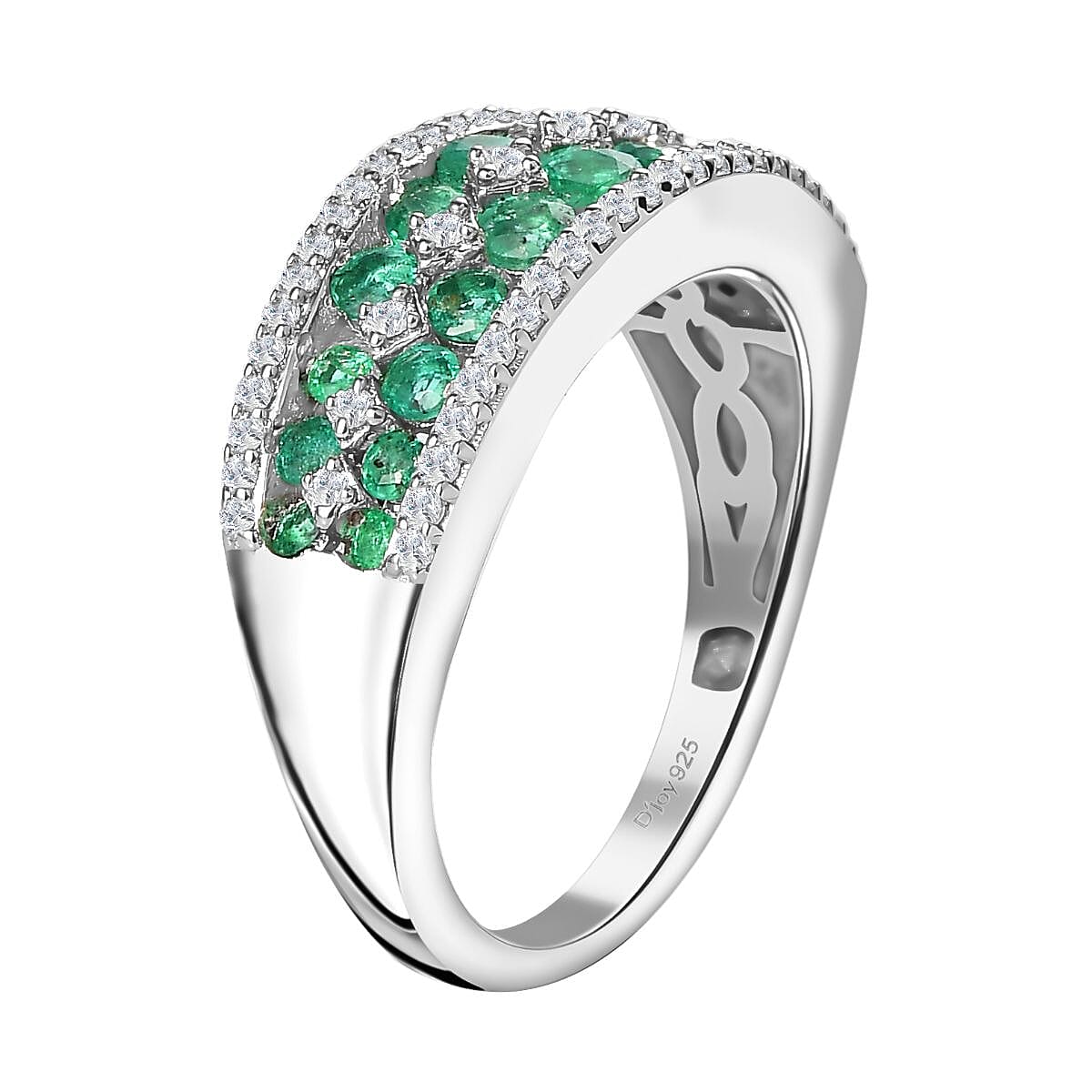 Premium Kagem Zambian Emerald and Moissanite Half Eternity Ring in Platinum Over Sterling Silver (Size 5.0) 1.40 ctw image number 3