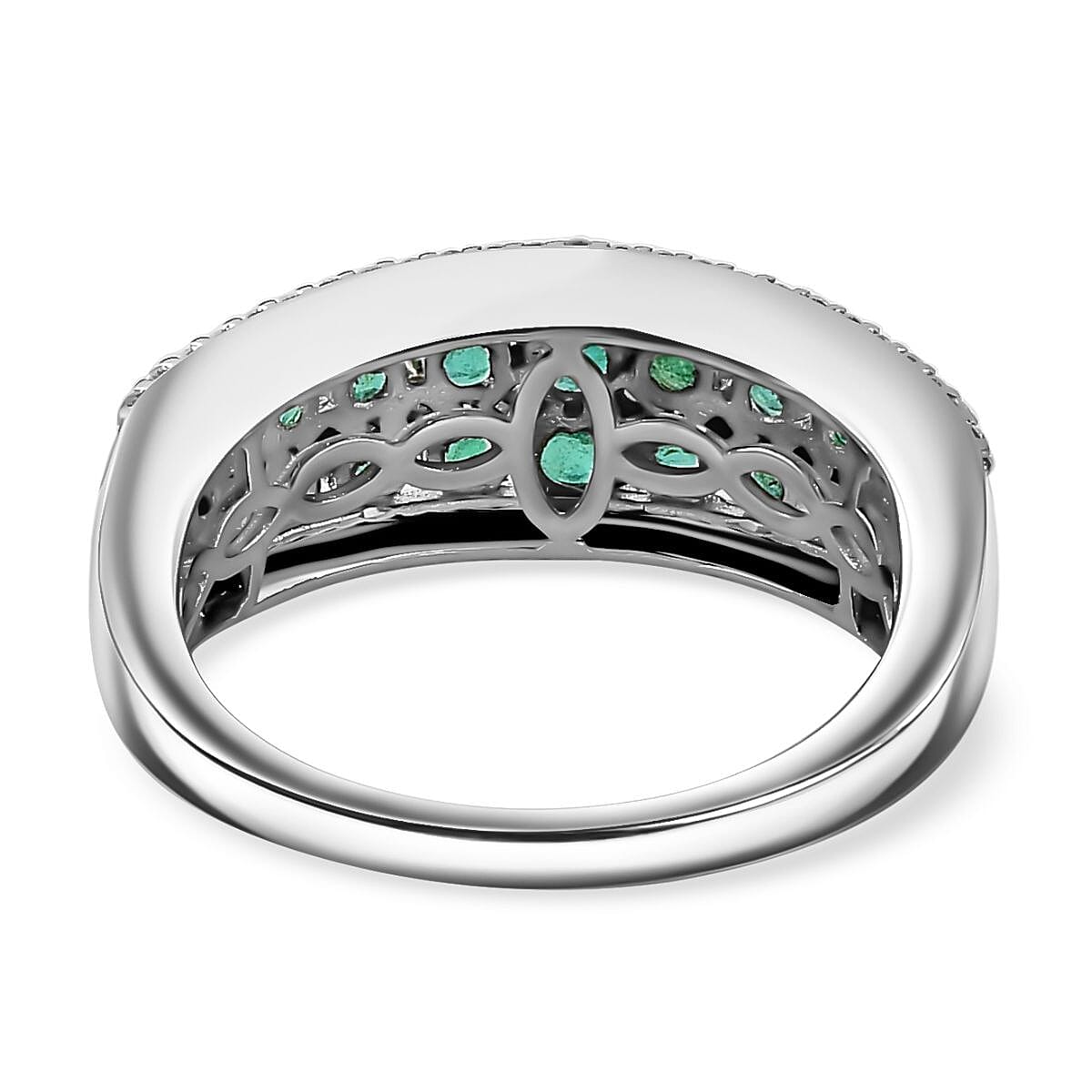 Premium Kagem Zambian Emerald and Moissanite Half Eternity Ring in Platinum Over Sterling Silver (Size 5.0) 1.40 ctw image number 4