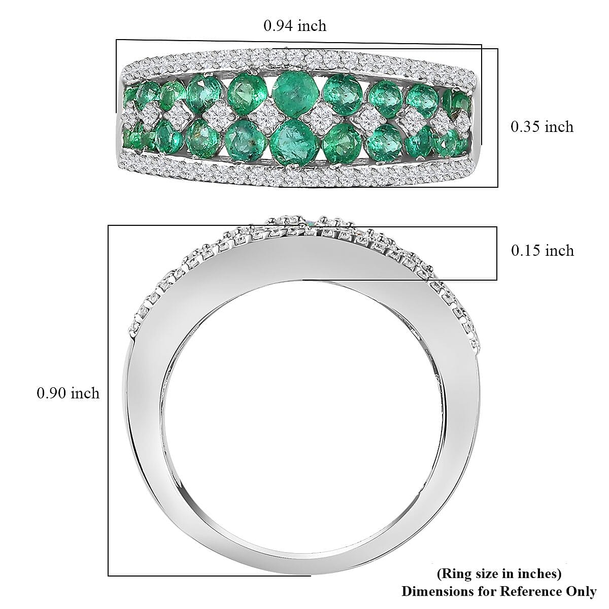 Premium Kagem Zambian Emerald and Moissanite Half Eternity Ring in Platinum Over Sterling Silver (Size 5.0) 1.40 ctw image number 5