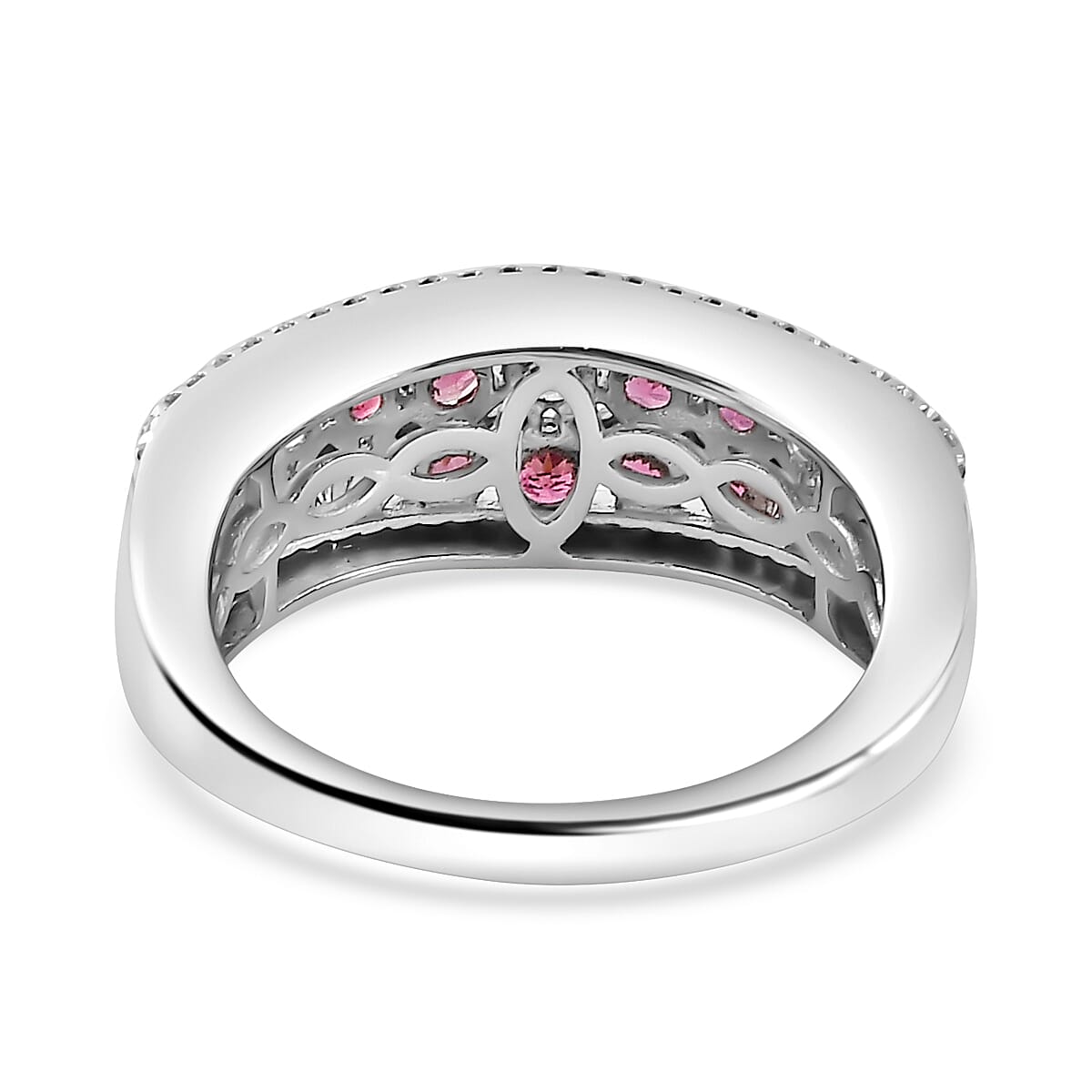 Premium Ofiki Rubellite and Moissanite Half Eternity Ring in Platinum Over Sterling Silver (Size 10.0) 1.35 ctw image number 4
