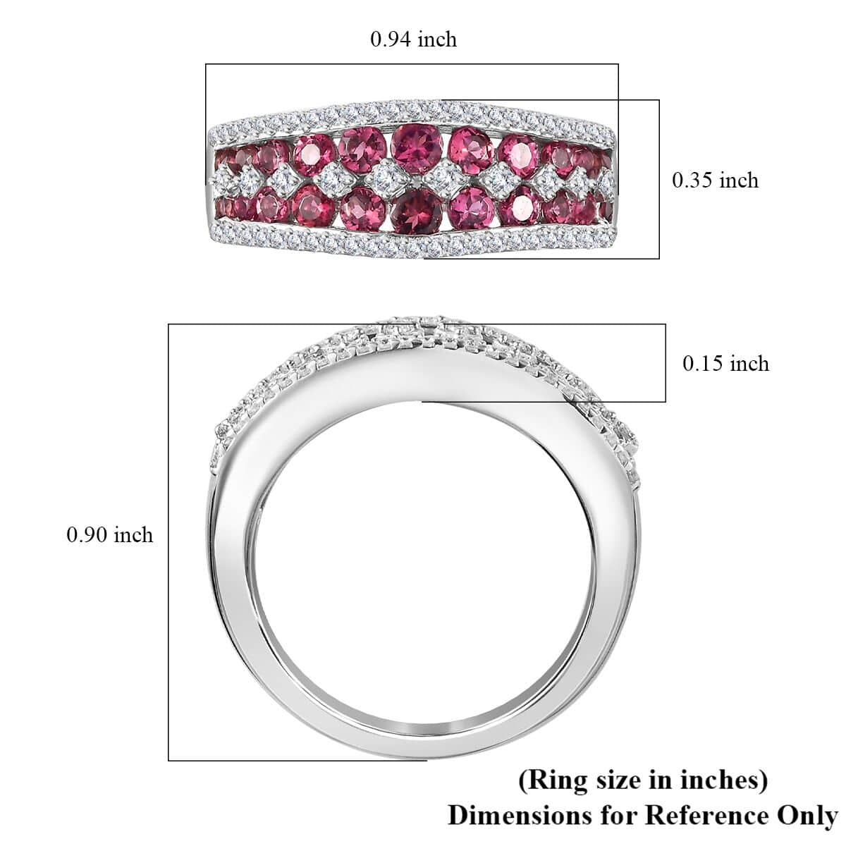 Premium Ofiki Rubellite and Moissanite Half Eternity Ring in Platinum Over Sterling Silver (Size 6.0) 1.35 ctw image number 5