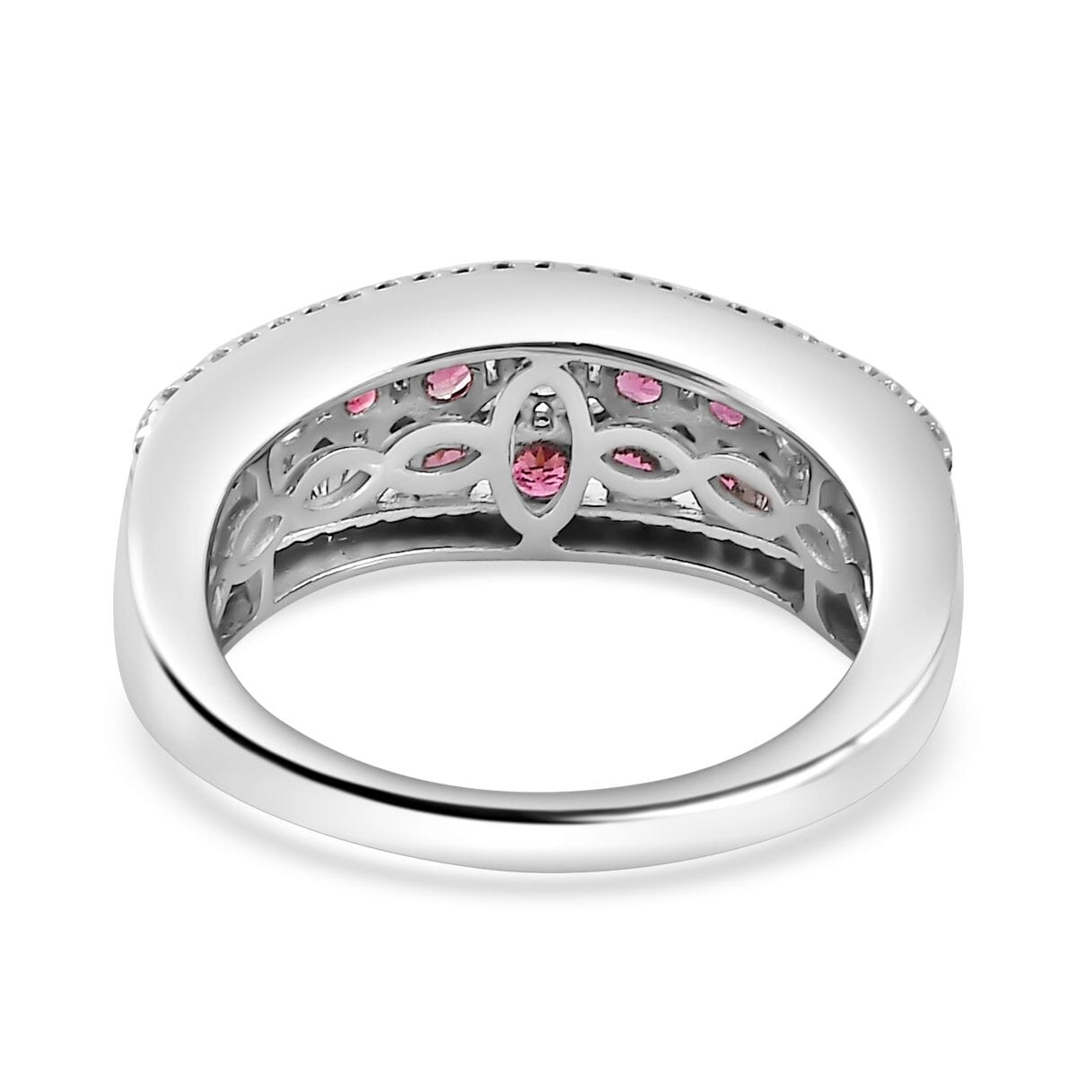 Premium Ofiki Rubellite and Moissanite Half Eternity Ring in Platinum Over Sterling Silver (Size 9.0) 1.35 ctw image number 4