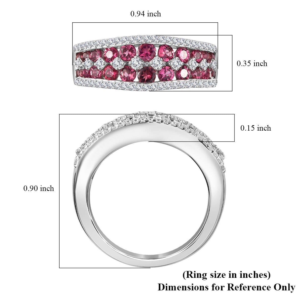 Premium Ofiki Rubellite and Moissanite Half Eternity Ring in Platinum Over Sterling Silver (Size 9.0) 1.35 ctw image number 5