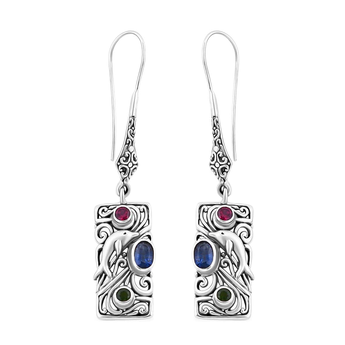 Bali Legacy Kashmir Kyanite and Multi Gemstone 1.85 ctw Dolphin Earrings in Sterling Silver image number 0