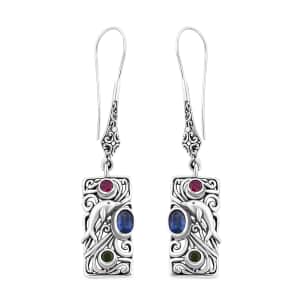 Bali Legacy Kashmir Kyanite and Multi Gemstone 1.85 ctw Dolphin Earrings in Sterling Silver