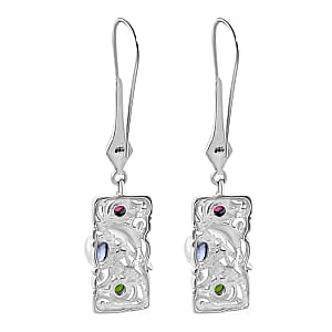 Bali Legacy Kashmir Kyanite and Multi Gemstone 1.85 ctw Dolphin Earrings in Sterling Silver