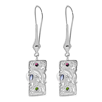 Bali Legacy Kashmir Kyanite and Multi Gemstone 1.85 ctw Dolphin Earrings in Sterling Silver