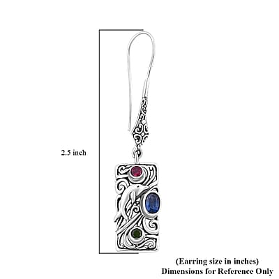 Bali Legacy Kashmir Kyanite and Multi Gemstone 1.85 ctw Dolphin Earrings in Sterling Silver