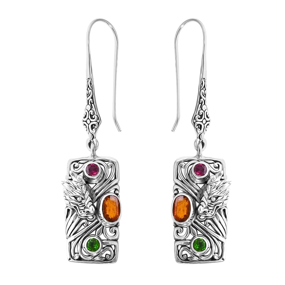 Bali Legacy Orange Kyanite and Multi Gemstone 1.85 ctw Dragon Earrings in Sterling Silver image number 0