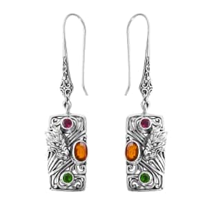 Bali Legacy Orange Kyanite and Multi Gemstone 1.85 ctw Dragon Earrings in Sterling Silver