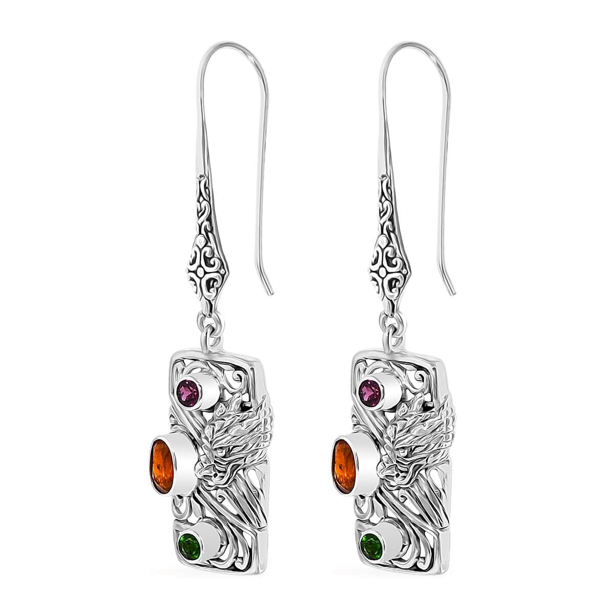 Bali Legacy Orange Kyanite and Multi Gemstone 1.85 ctw Dragon Earrings in Sterling Silver image number 3