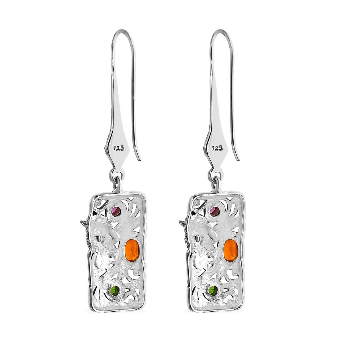 Bali Legacy Orange Kyanite and Multi Gemstone 1.85 ctw Dragon Earrings in Sterling Silver image number 4