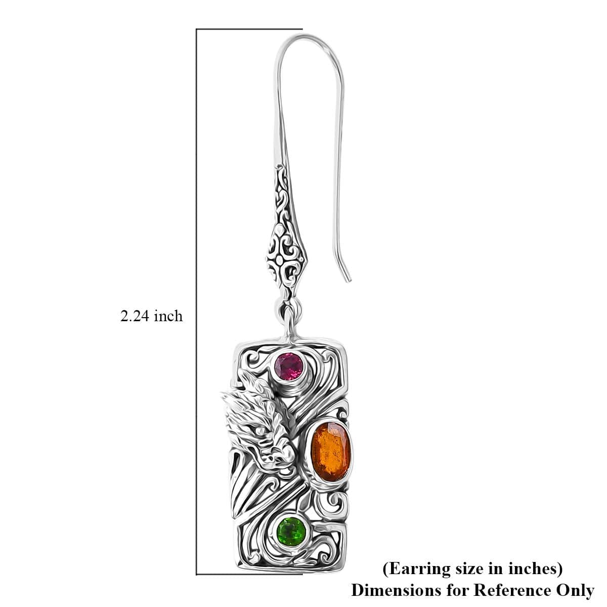 Bali Legacy Orange Kyanite and Multi Gemstone 1.85 ctw Dragon Earrings in Sterling Silver image number 5