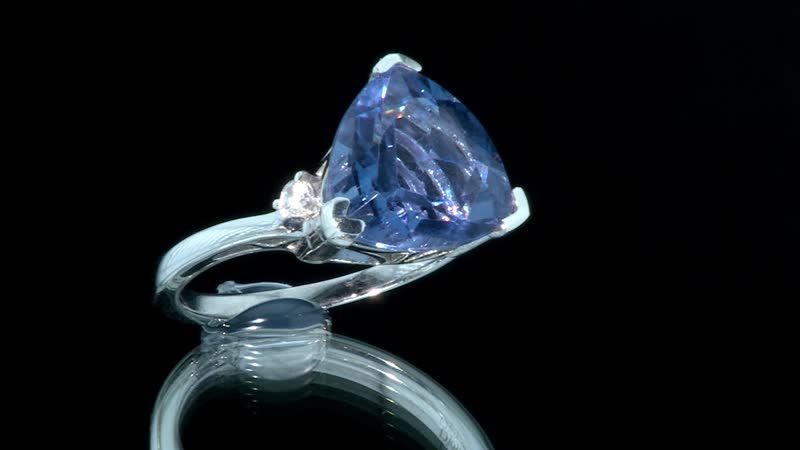 Color Change Fluorite (IR), Moissanite Ring in Rhodium Over Sterling Silver (Size 6.0) 5.20 ctw
