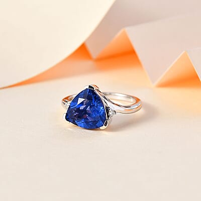 Color Change Fluorite (IR) and Moissanite Ring in Rhodium Over Sterling Silver (Size 6.0) 5.20 ctw