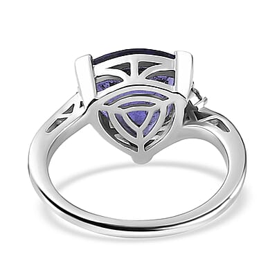 Color Change Fluorite (IR) and Moissanite Ring in Rhodium Over Sterling Silver (Size 6.0) 5.20 ctw