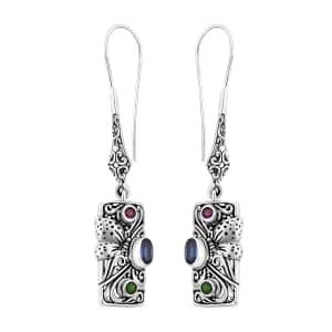 Bali Legacy Indigo Kyanite and Multi Gemstone 1.85 ctw Butterfly Earrings in Sterling Silver