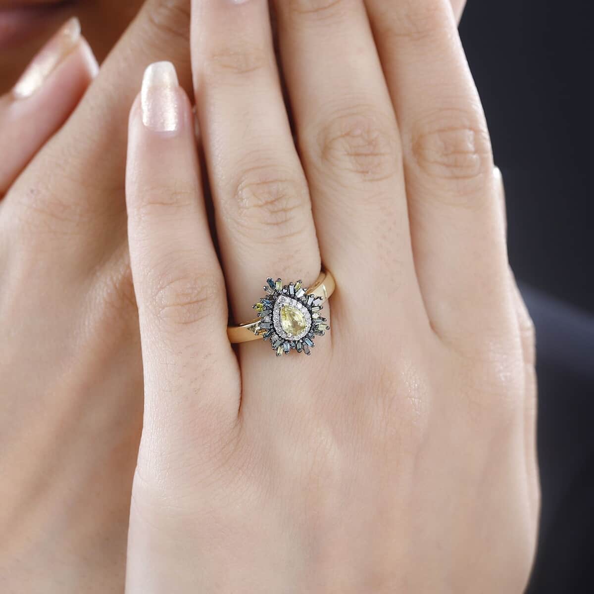 Premium Sphene and Multi Diamond Floral Ring in 18K Vermeil Yellow Gold Over Sterling Silver (Size 10.0) 0.80 ctw image number 2