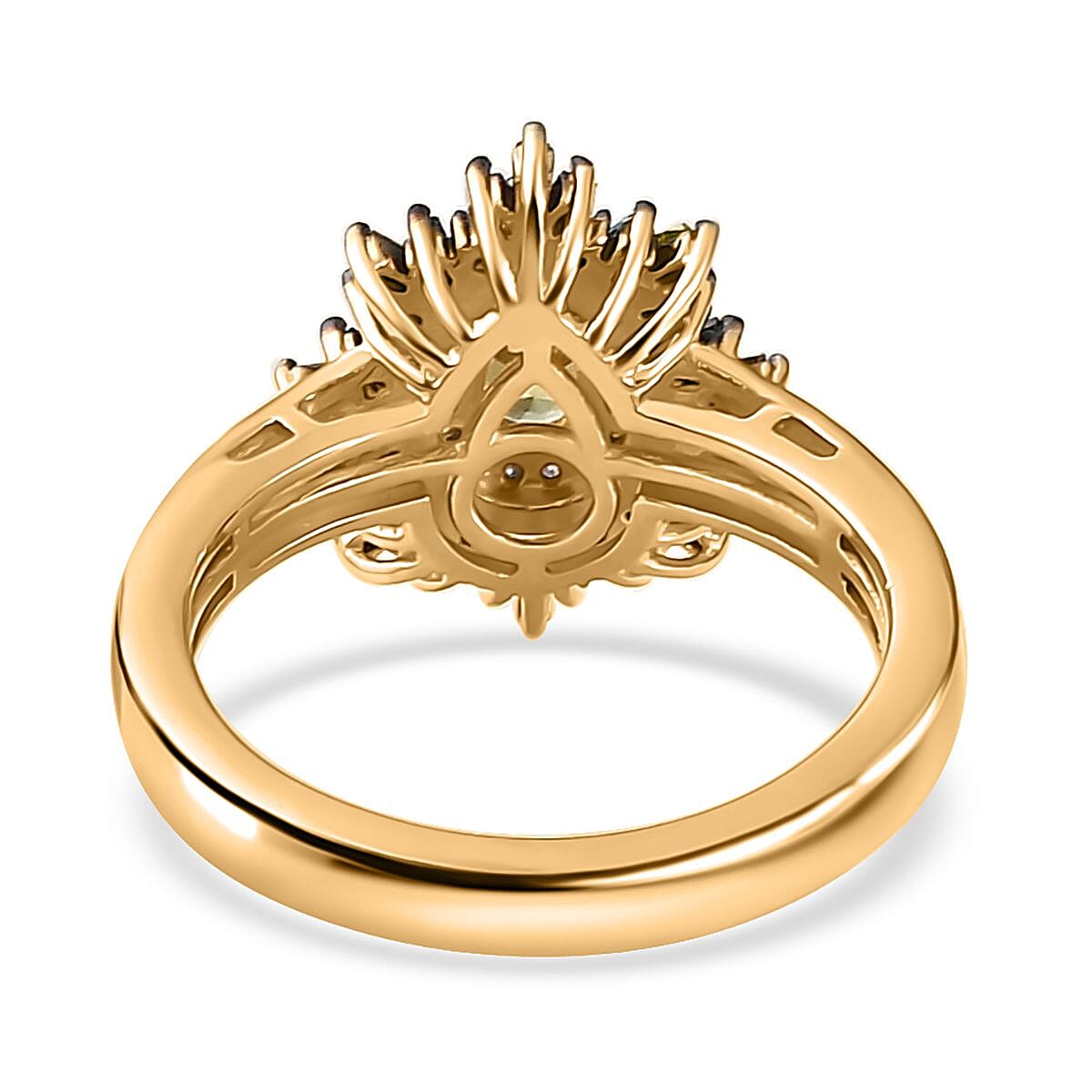 Premium Sphene and Multi Diamond Floral Ring in 18K Vermeil Yellow Gold Over Sterling Silver (Size 10.0) 0.80 ctw