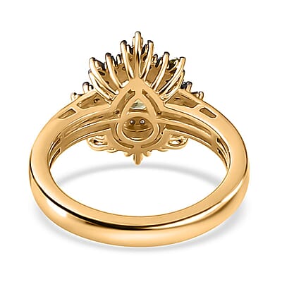 Premium Sphene and Multi Diamond Floral Ring in 18K Vermeil Yellow Gold Over Sterling Silver (Size 10.0) 0.80 ctw