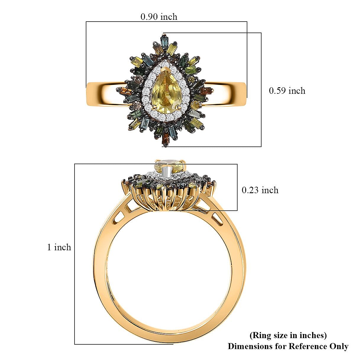 Premium Sphene and Multi Diamond Floral Ring in 18K Vermeil Yellow Gold Over Sterling Silver (Size 10.0) 0.80 ctw