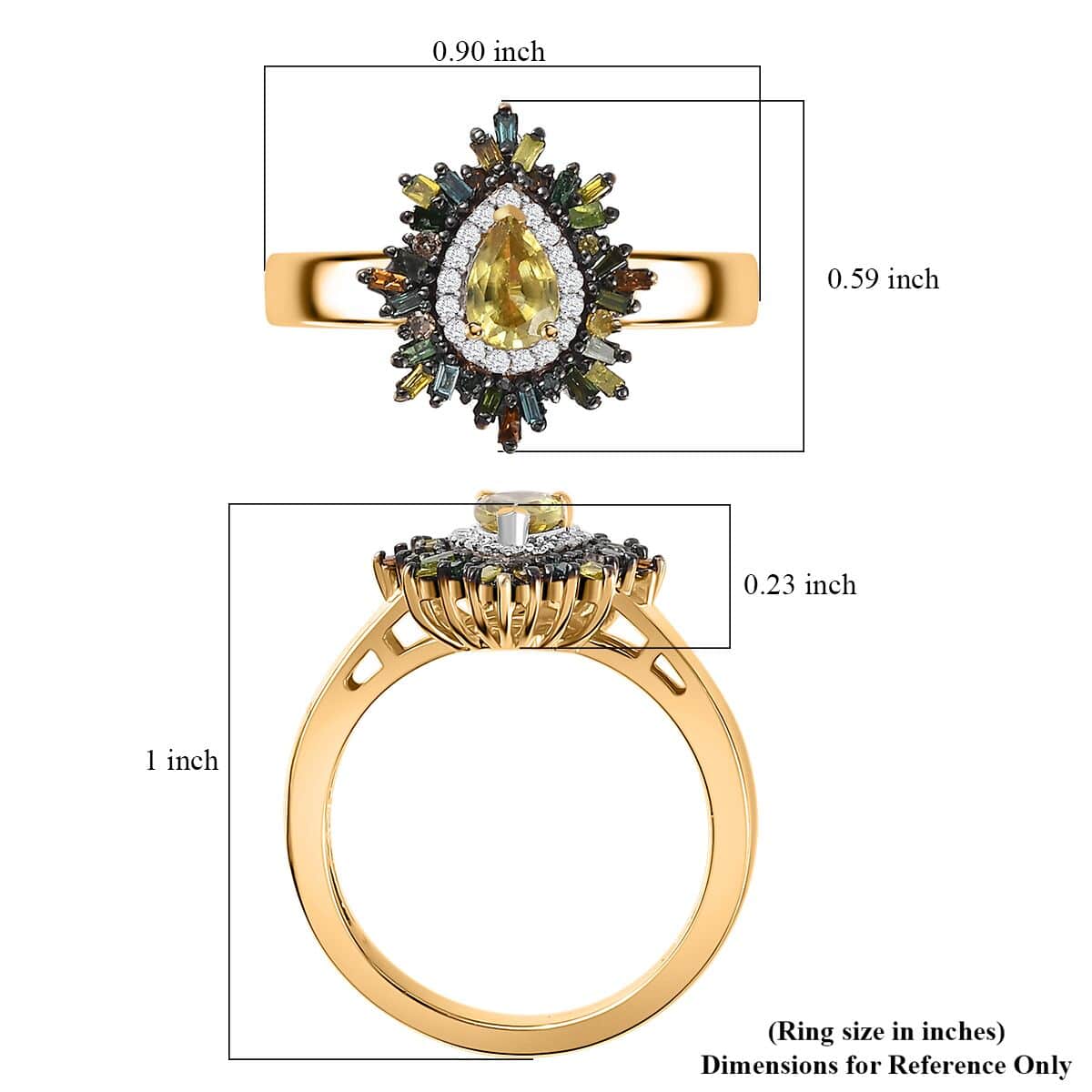 Premium Sphene and Multi Diamond Floral Ring in 18K Vermeil Yellow Gold Over Sterling Silver (Size 10.0) 0.80 ctw image number 5