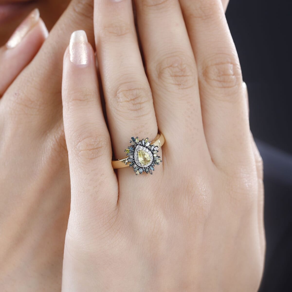 Premium Sphene and Multi Diamond Floral Ring in 18K Vermeil Yellow Gold Over Sterling Silver (Size 7.0) 0.80 ctw image number 2