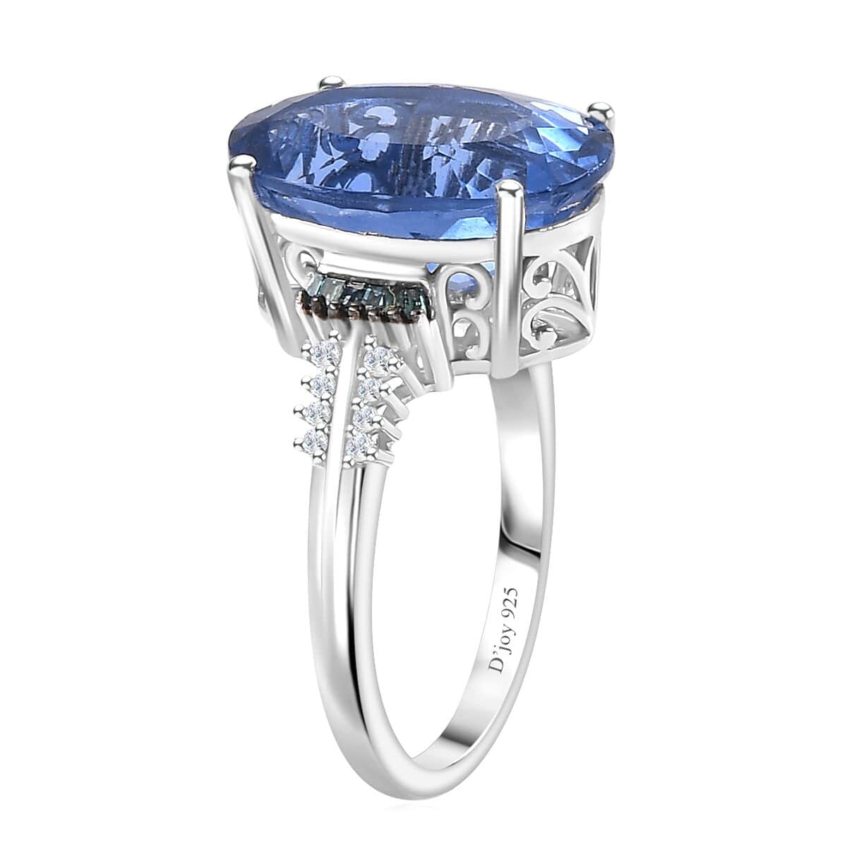 Epic Deal Color Change Fluorite (IR), Blue Diamond (IR), Diamond (0.20 cts) Ring in Rhodium Over Sterling Silver (Size 10.0) 11.35 ctw image number 3