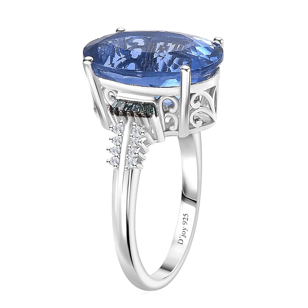 Color Change Fluorite (IR), Blue and White Diamond Ring in Rhodium Over Sterling Silver (Size 8.0) 11.35 ctw image number 3