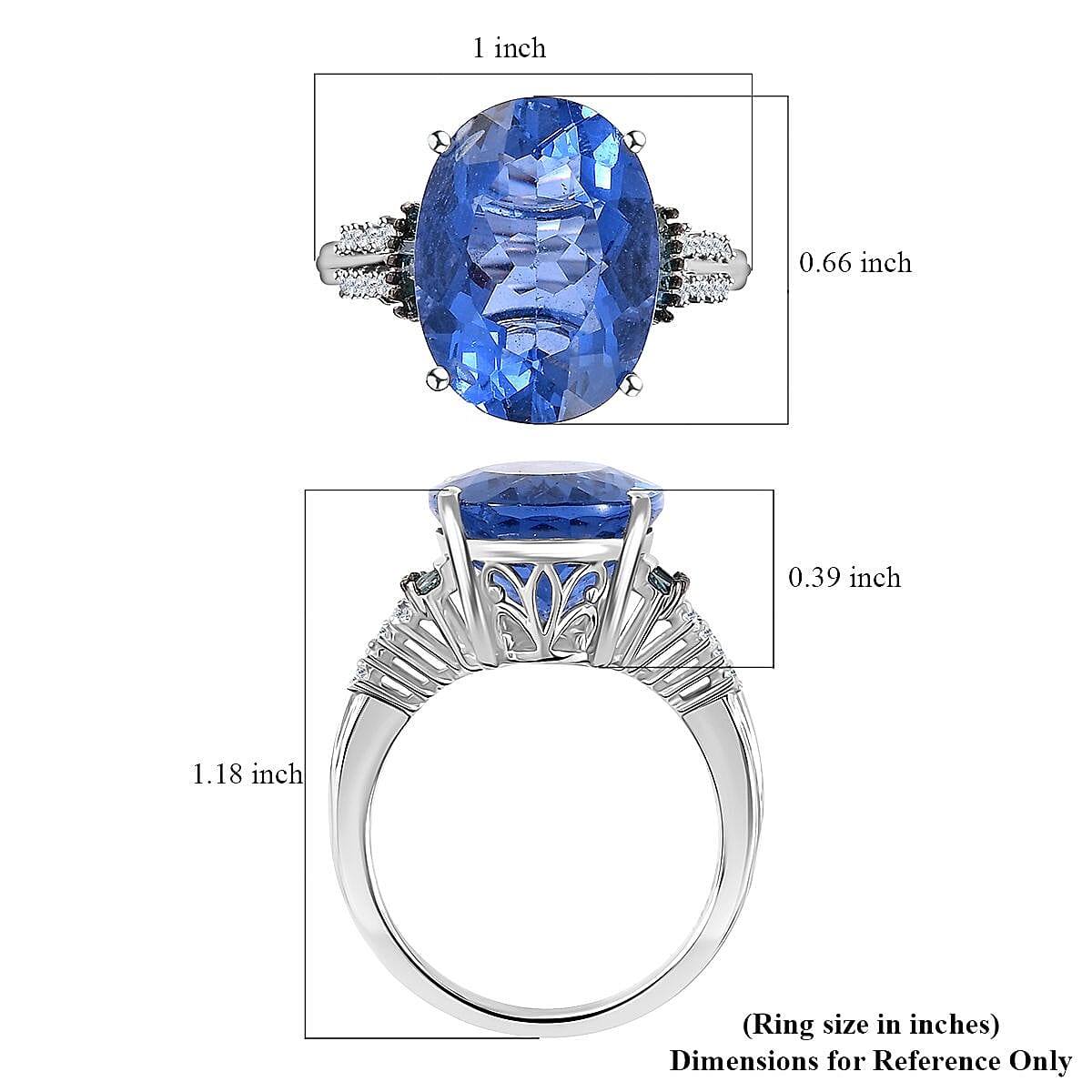 Color Change Fluorite (IR), Blue and White Diamond Ring in Rhodium Over Sterling Silver (Size 8.0) 11.35 ctw image number 5
