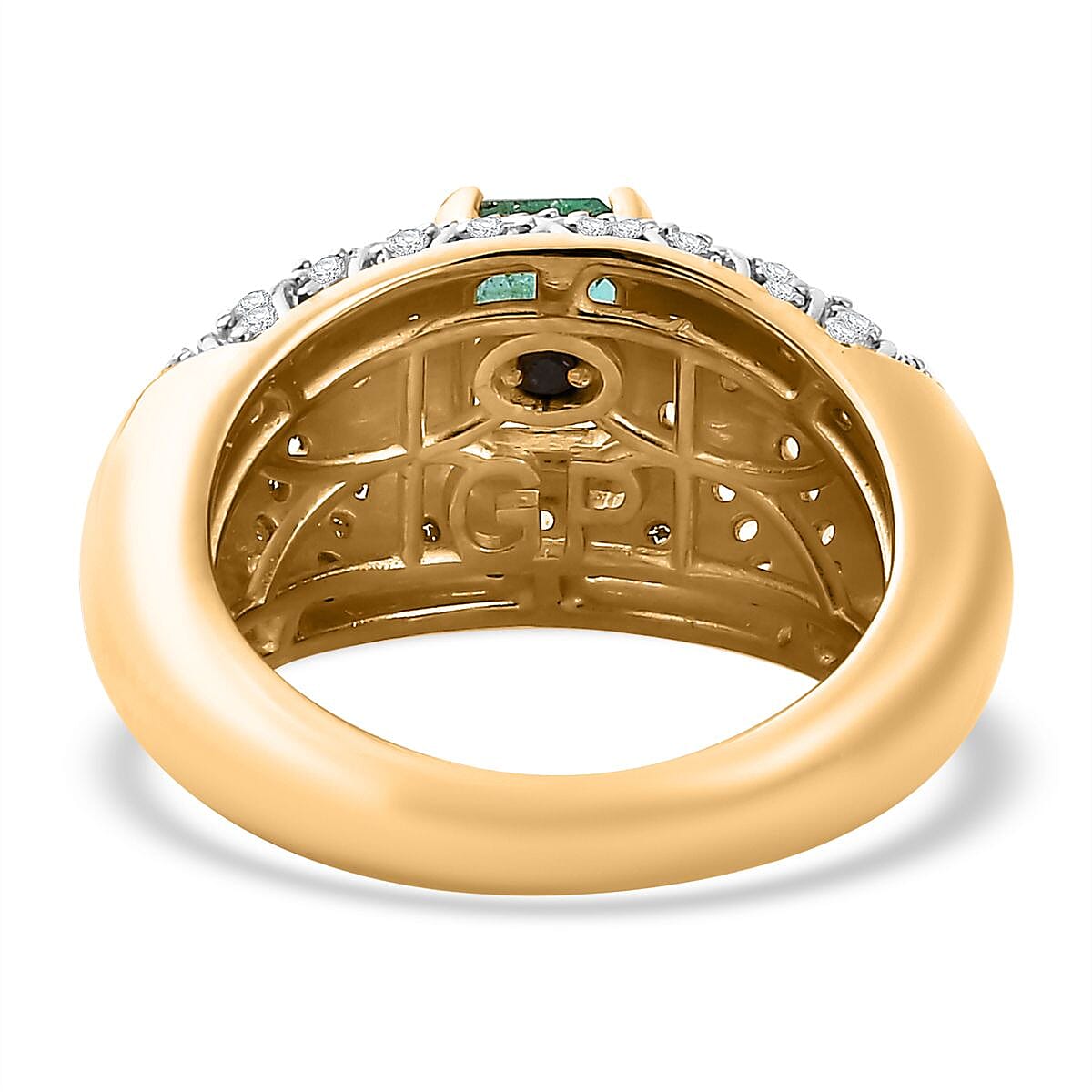 AAA Emerald and White Zircon 2.11 ctw Ring in 18K Vermeil Yellow Gold Over Sterling Silver (Size 8.0) (7.68 g)