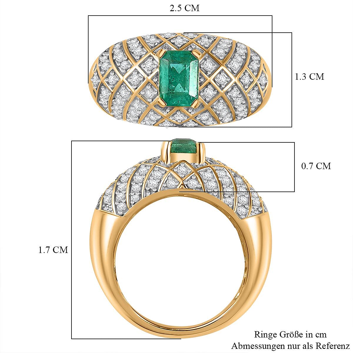 AAA Emerald and White Zircon 2.11 ctw Ring in 18K Vermeil Yellow Gold Over Sterling Silver (Size 8.0) (7.68 g)