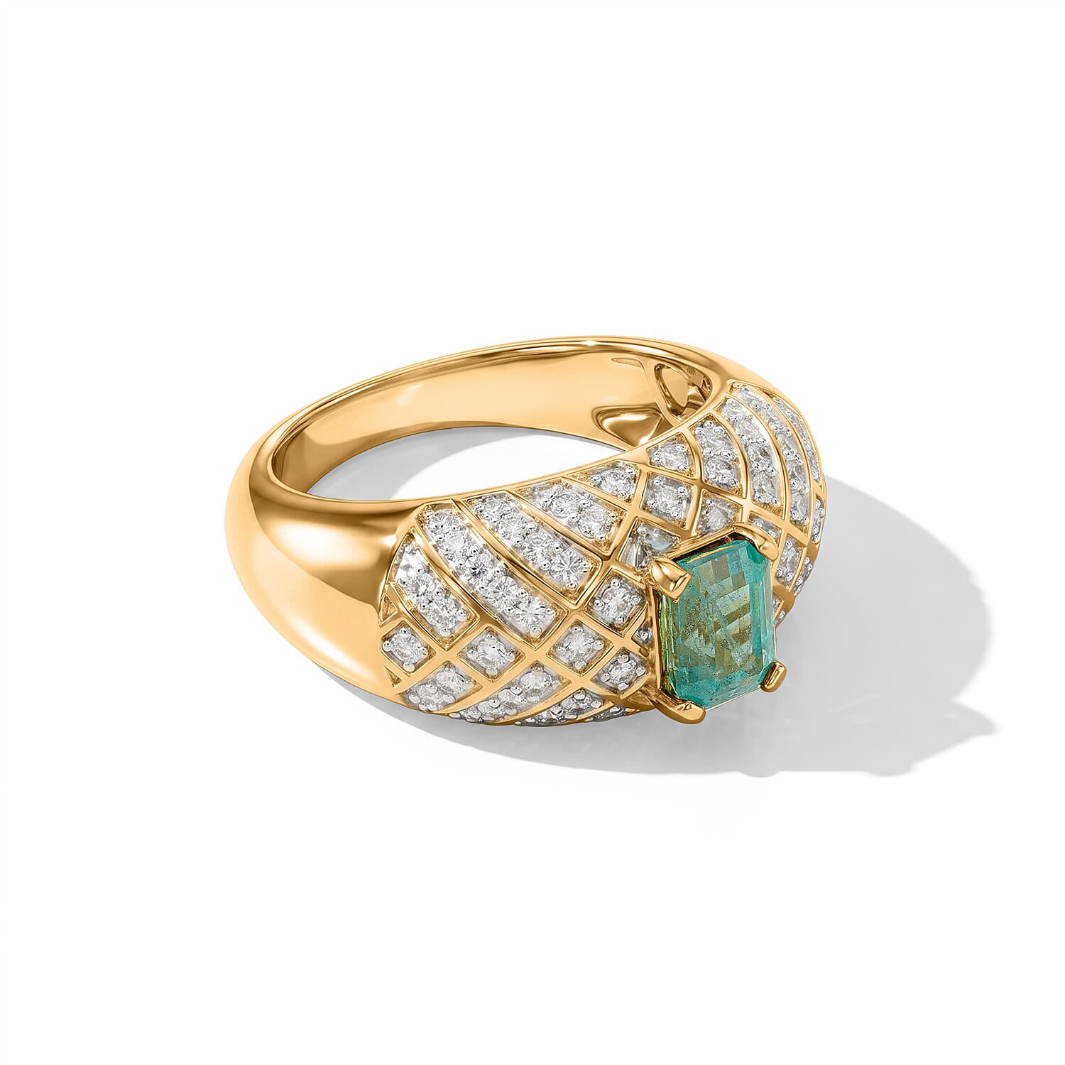 AAA Emerald and White Zircon 2.11 ctw Ring in 18K Vermeil Yellow Gold Over Sterling Silver (Size 9.0) (8.15 g)