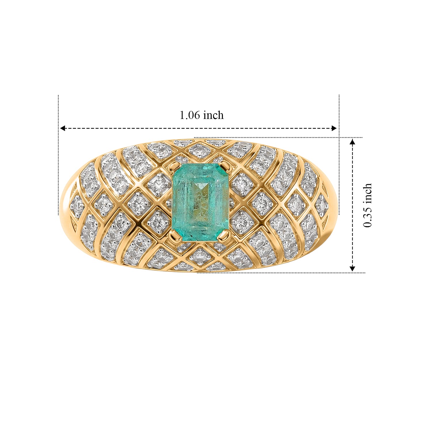 AAA Emerald and White Zircon 2.11 ctw Ring in 18K Vermeil Yellow Gold Over Sterling Silver (Size 9.0) (8.15 g)