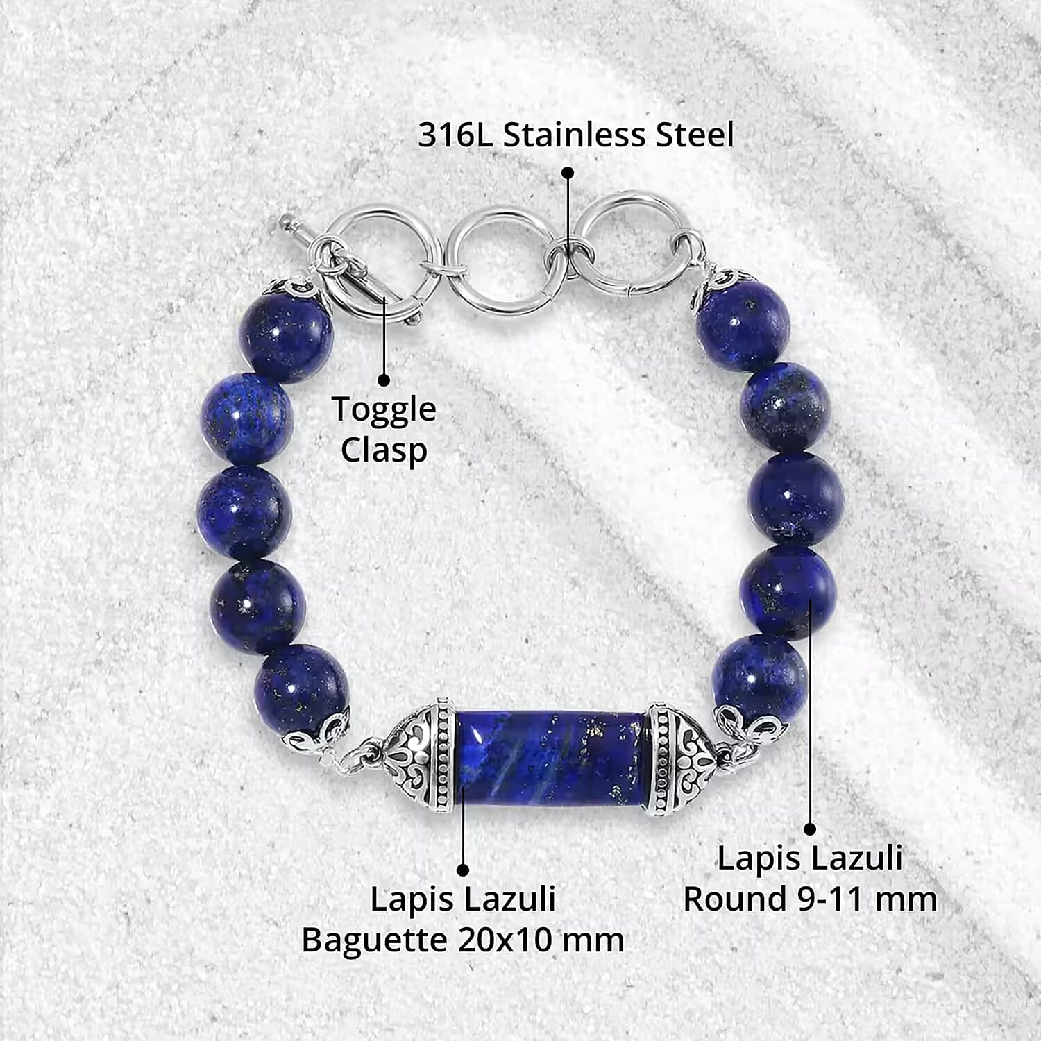 Value Buy Lapis Lazuli Bracelet in Stainless Steel (6.75 In) 117.20 ctw