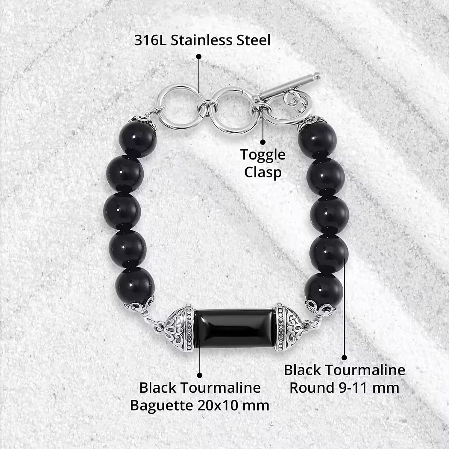 Value Buy Black Tourmaline Bracelet in Stainless Steel (6.75 In) 117.20 ctw