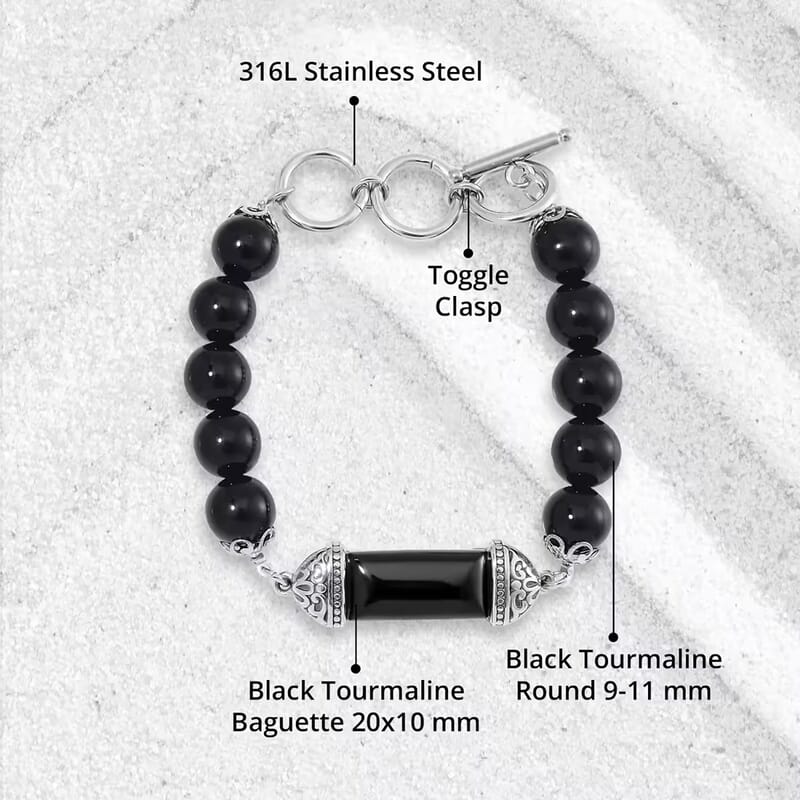 Value Buy Black Tourmaline Bracelet in Stainless Steel (6.75 In) 117.20 ctw