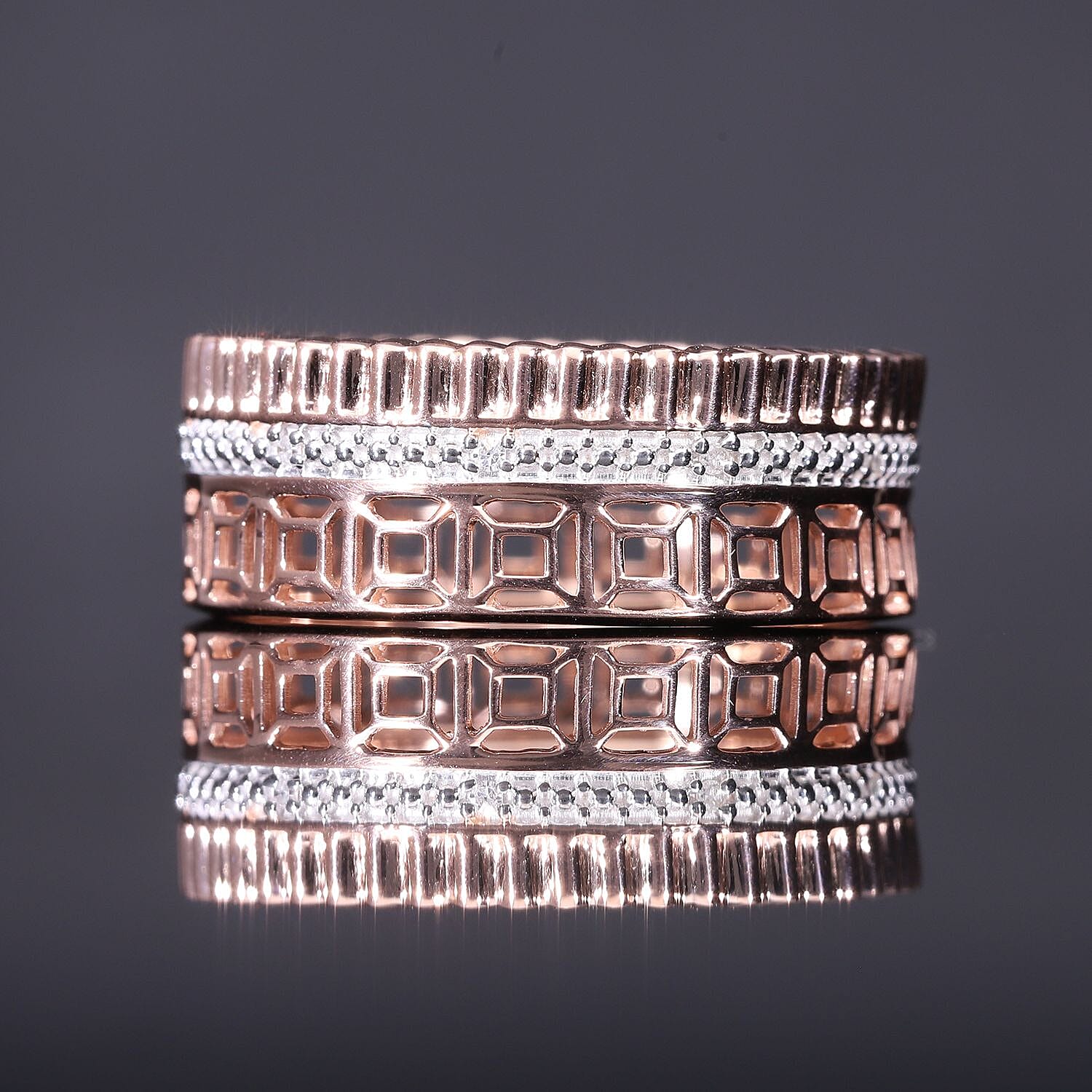 Diamond Accent Ring in Vermeil Rose Gold Over Sterling Silver (Size 8.0)