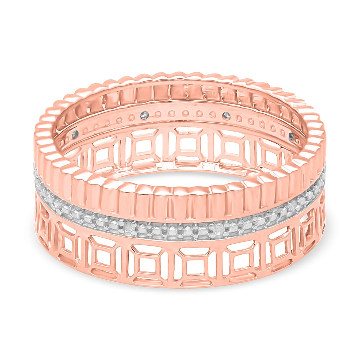 Diamond Accent Ring in Vermeil Rose Gold Over Sterling Silver (Size 8.0)