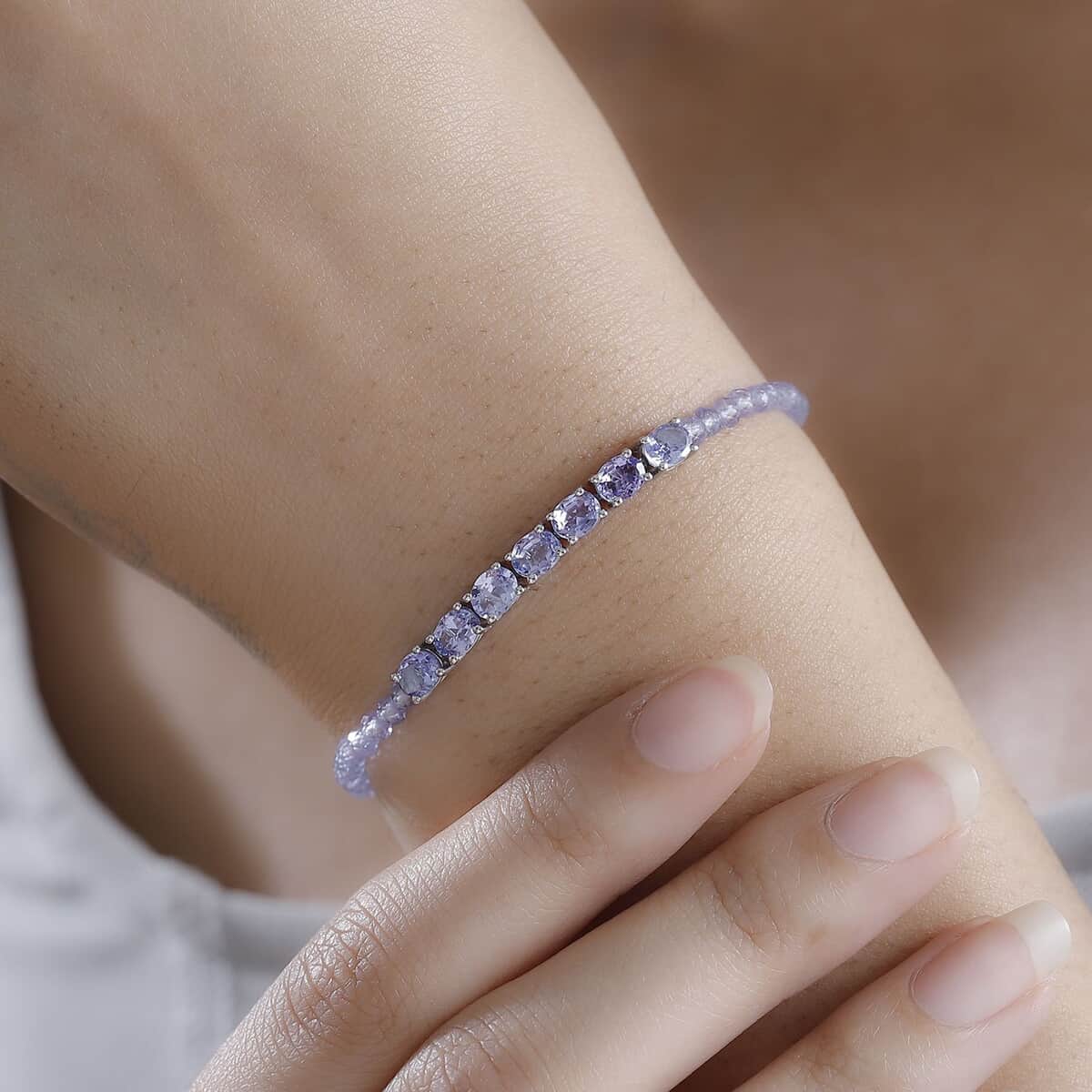 Tanzanite 9.75 ctw Bracelet in Platinum Over Sterling Silver (6.50-8.00In) image number 2