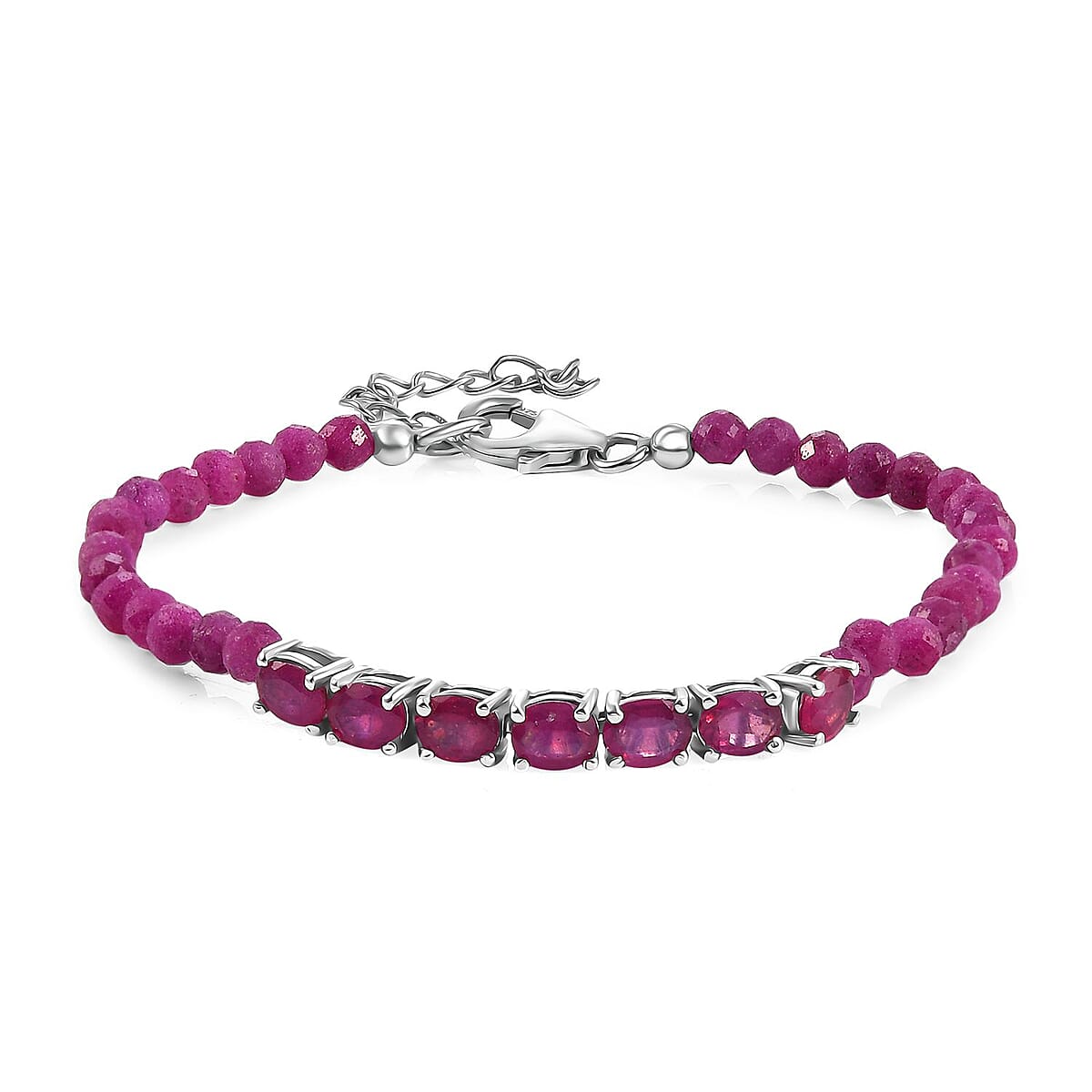 Niassa Ruby (FF) 15.65 ctw Bracelet in Platinum Over Sterling Silver (6.50-8.00In) image number 0