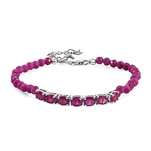 Niassa Ruby (FF) 15.65 ctw Bracelet in Platinum Over Sterling Silver (6.50-8.00In)