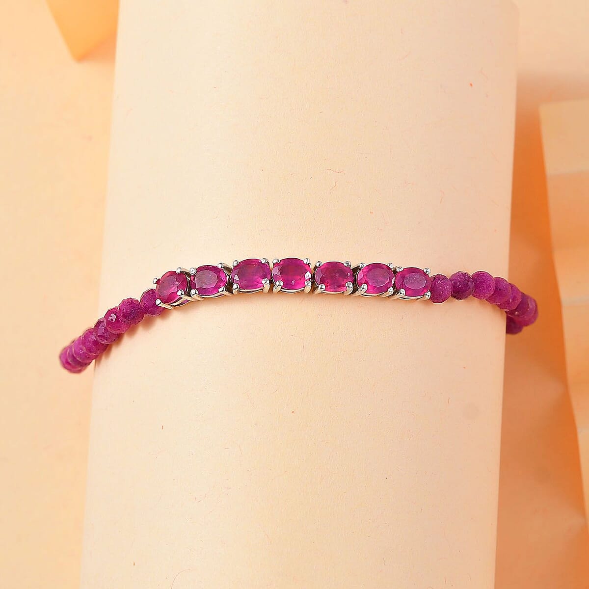 Niassa Ruby (FF) 15.65 ctw Bracelet in Platinum Over Sterling Silver (6.50-8.00In) image number 1
