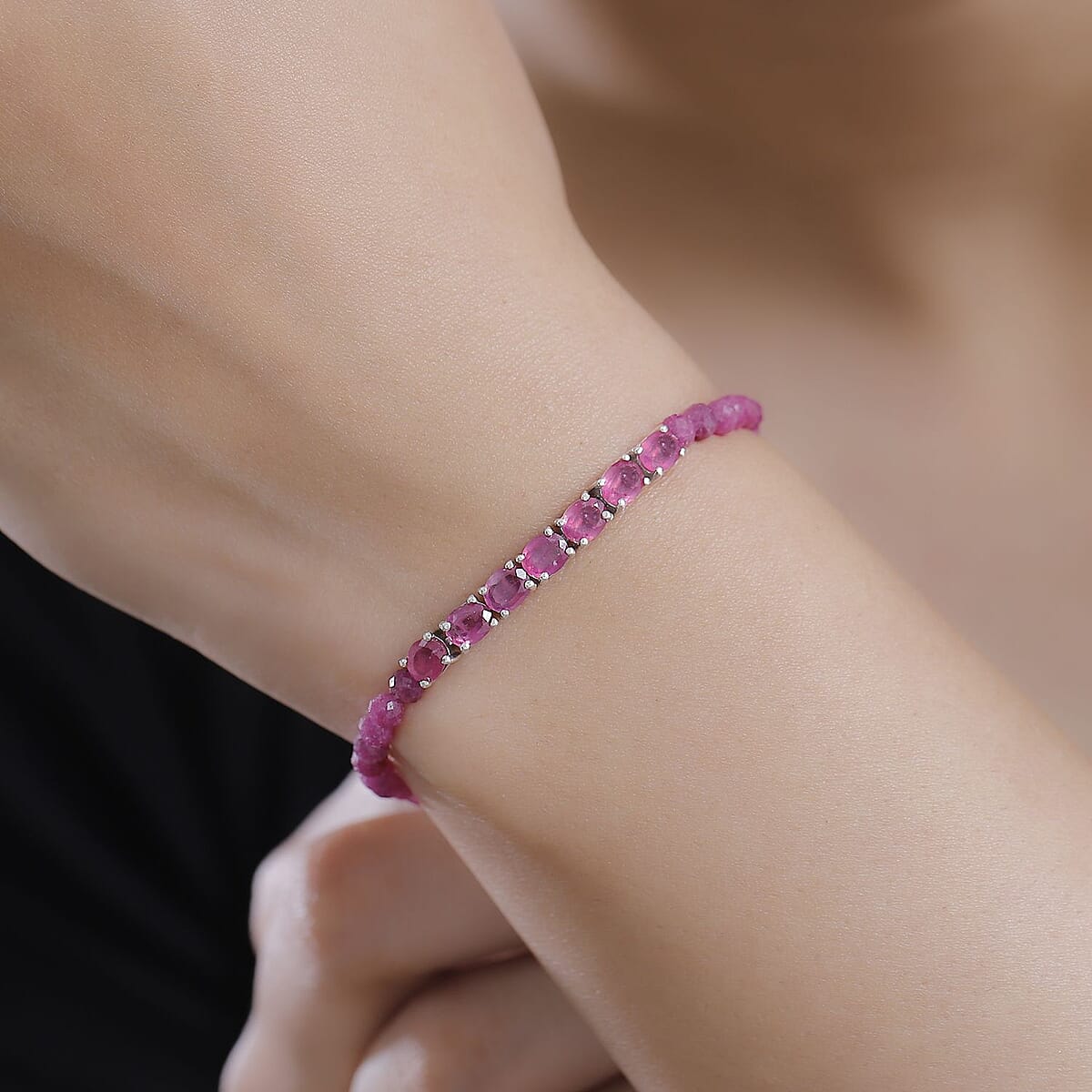 Niassa Ruby (FF) 15.65 ctw Bracelet in Platinum Over Sterling Silver (6.50-8.00In) image number 2